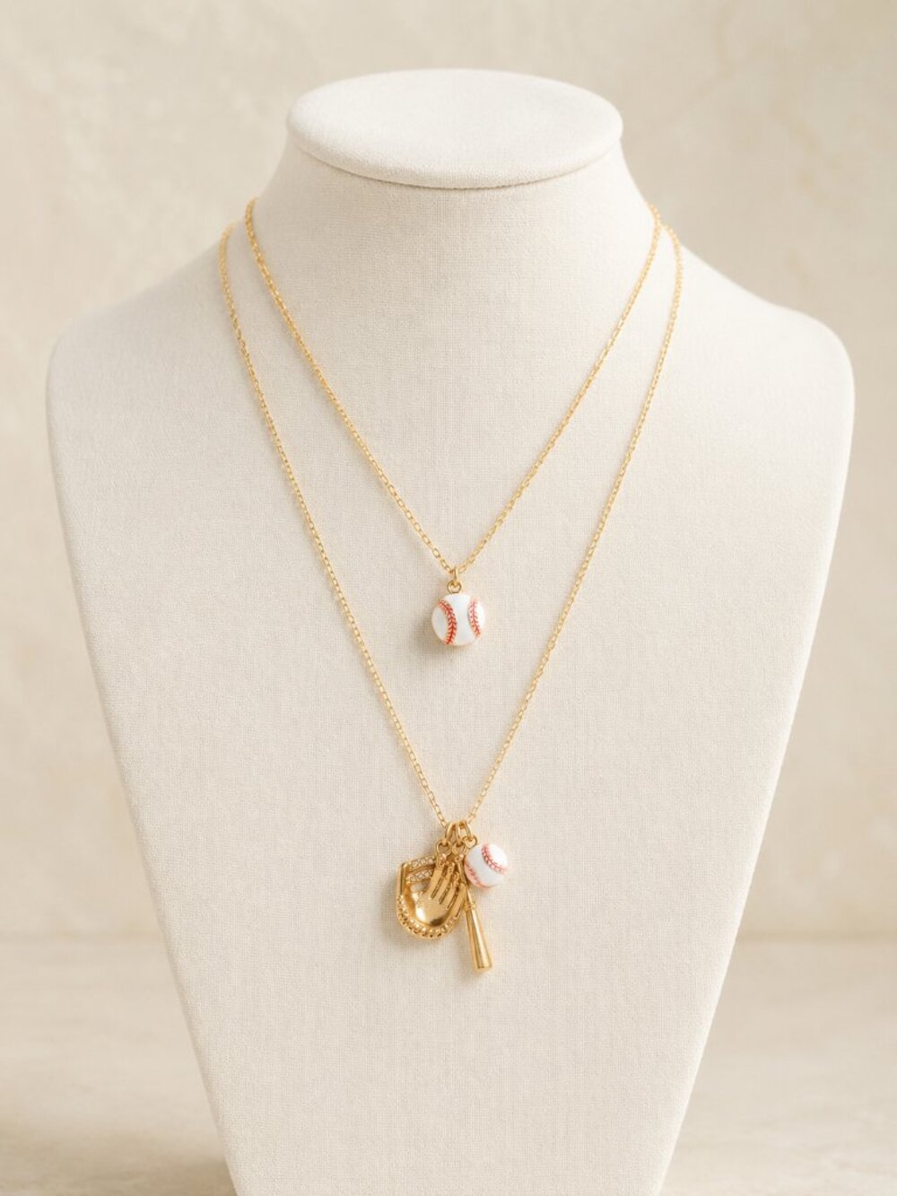 Gold-Plated Baseball Charm Necklace Set (18" & 21") | Made USA | Hypoallergenic